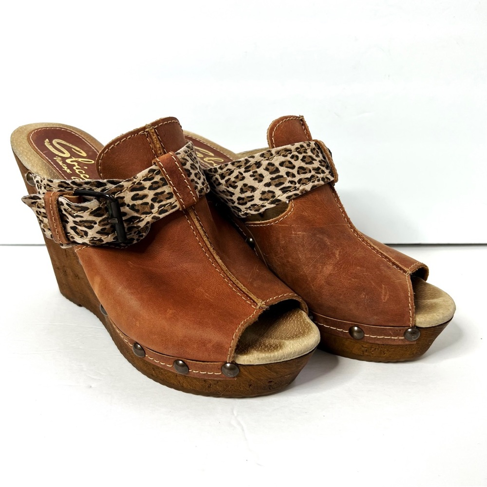 Sbicca Leather Tan Sandal Clog Wedge